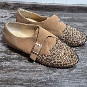 Bijou New York Women's Icy Tan Faux Suede Wide Width Embellished Loafers Size 7W